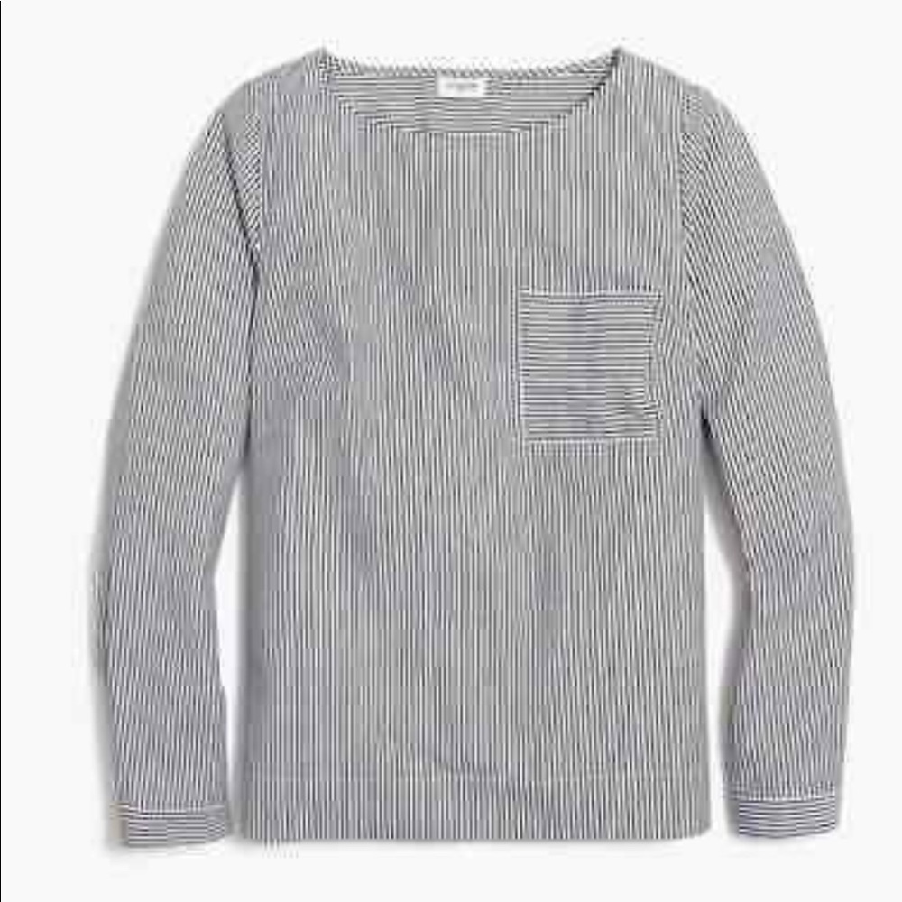 J. Crew Black/Gray and White Stripe Popover Pocket Blouse Size XXS
